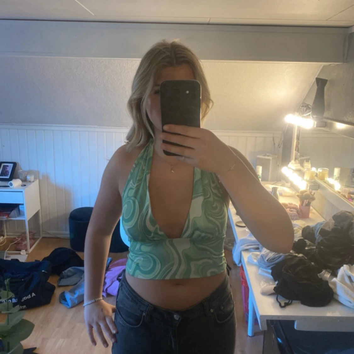 Grön swirl halterneck croppad topp - 1