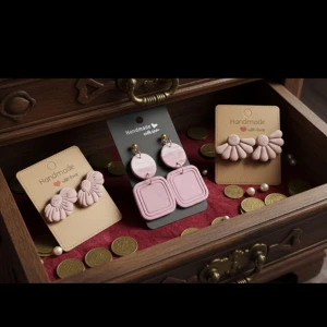 3 par handgjorda rosa örhängen i Polymerlera "Dimrosa" - Tre par unika handgjorda örhängen i ljusrosa polymerlera. Två par har ett blommigt motiv med tydliga blomblad och ett par har en modern design med runda och fyrkantiga former. Perfekta för dig som gillar söta och kreativa accessoarer.