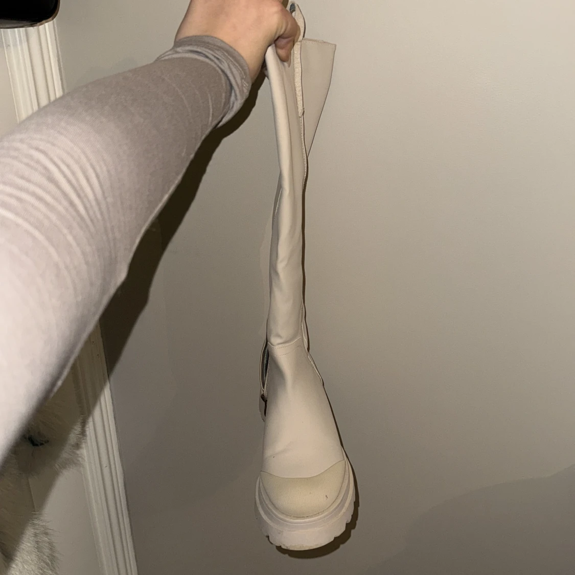 Beiga chunky stövlar med dragkedja - 1