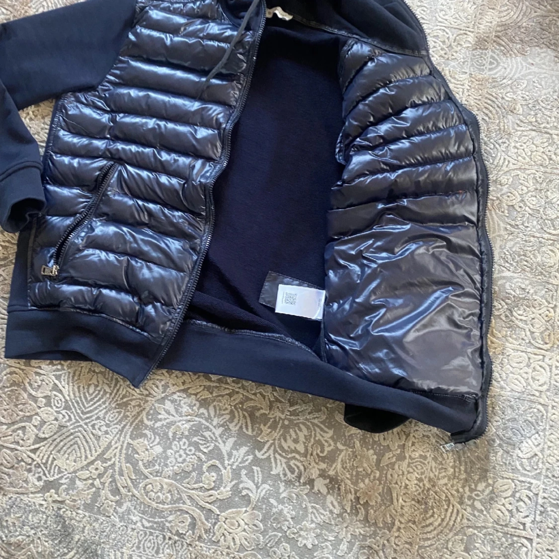 Mörkblå puffer kardigan med huva - 1