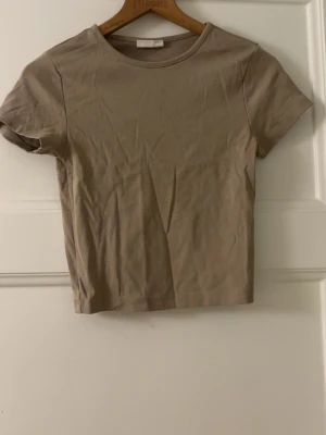 Beige kortärmad t-shirt - En stilren beige t-shirt med rund hals och korta ärmar. Modellen är rak och något croppad, vilket ger en modern look. Perfekt att matcha med jeans eller kjol för en enkel och snygg outfit. Bara att fråga ifall du undrar något eller vill ha fler bilder! Pris kan diskuteras💞