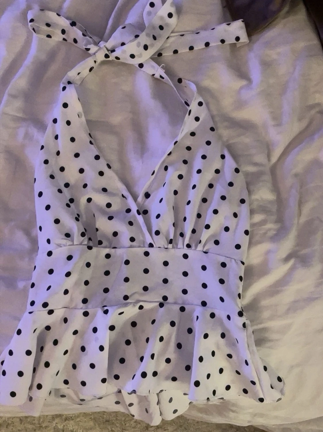 Vit prickig halterneck blus - 1