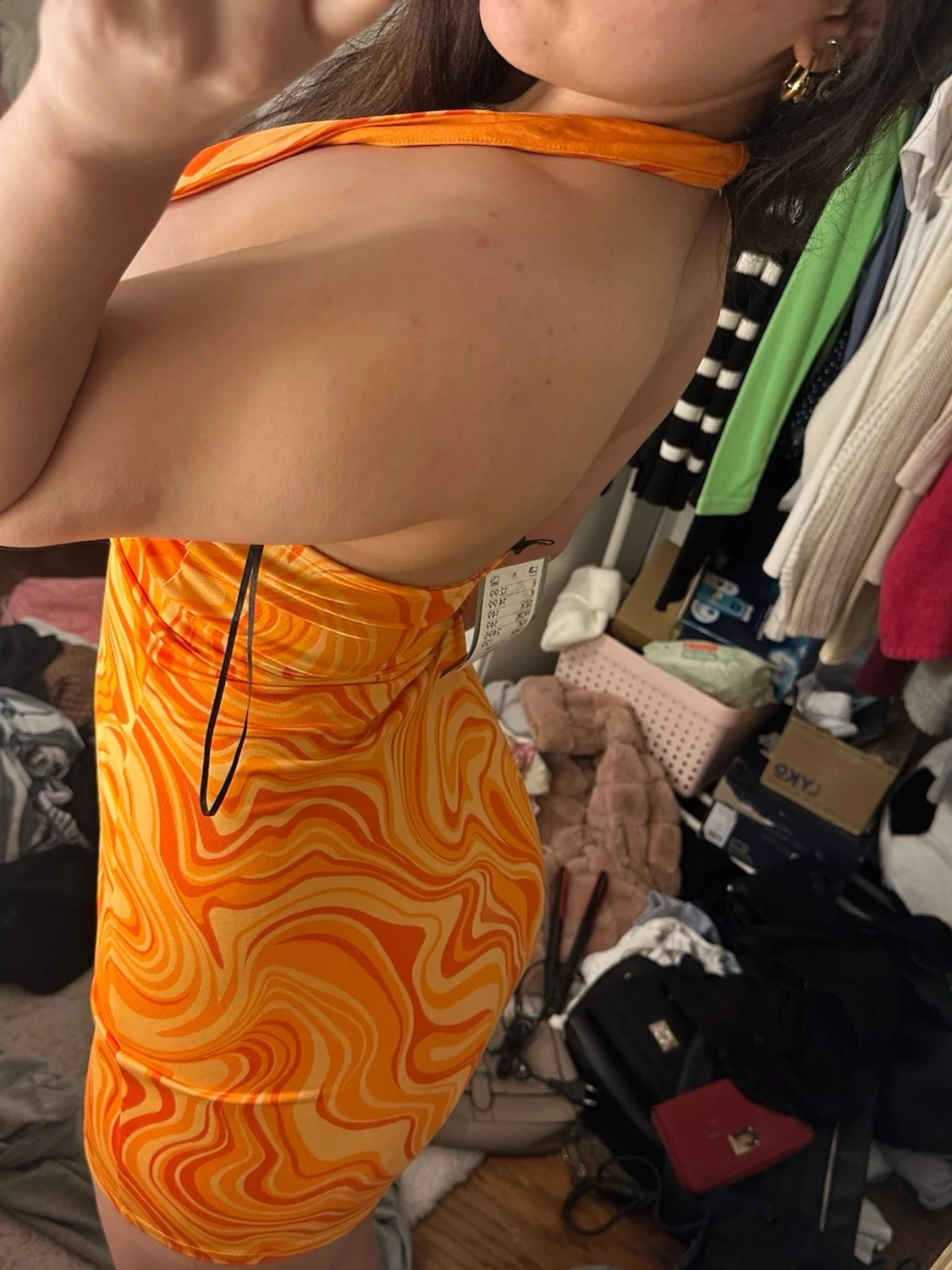 Orange halterneck klänning retro - 3