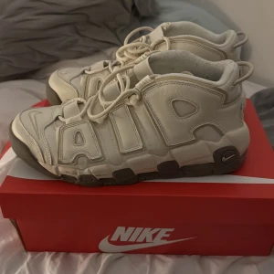 Nike Air More Uptempo '96 Vit 11.5 US - Nike Air More Uptempo '96 sneakers i vit färg med ikoniska AIR-bokstäver på sidorna. Skorna har snörning, platt sula och är tillverkade i skinn med detaljer i syntet. Perfekt för dig som gillar chunky och retro basketstil.