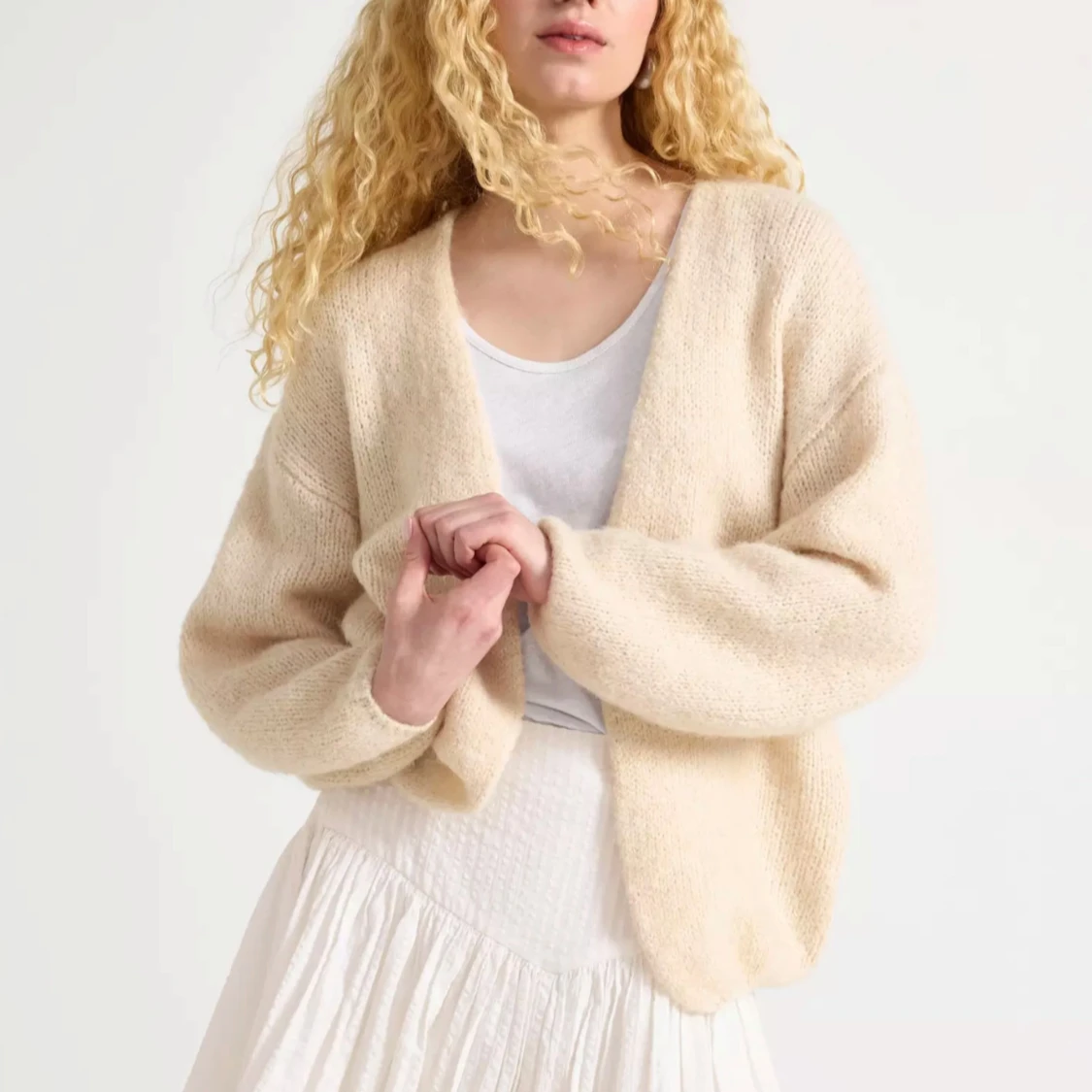 Beige stickad kofta från lindex - 3