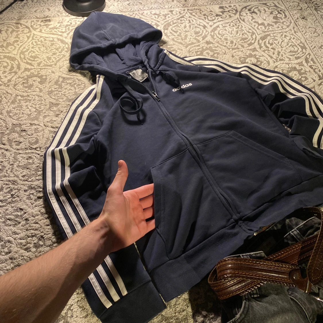 Mörkblå Adidas hoodie med dragkedja - 3