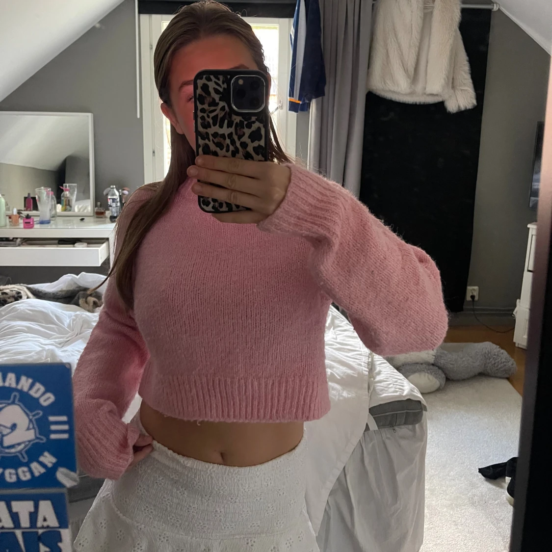 Rosa croppad stickad tröja H&M XS