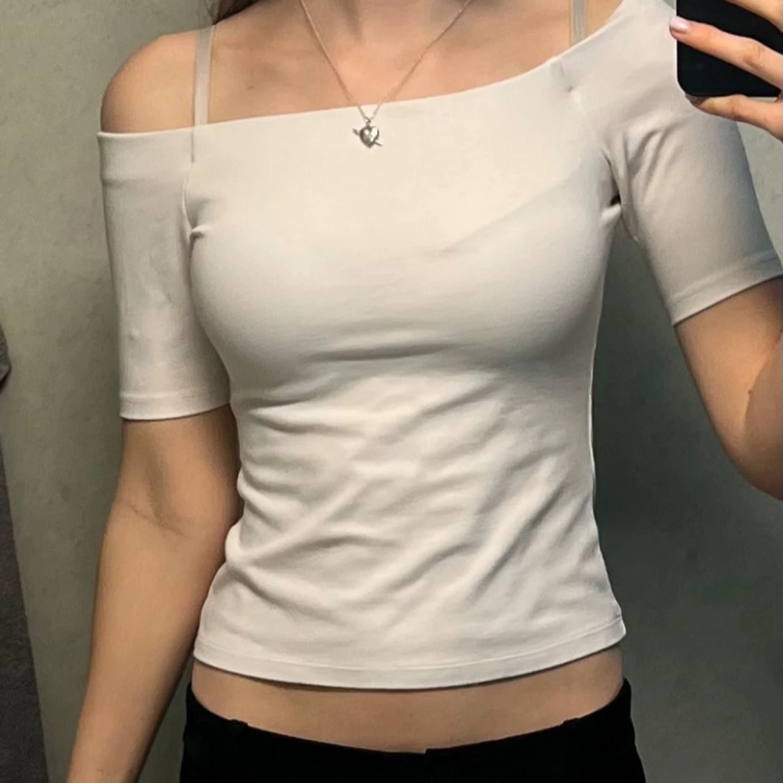 Vit offshoulder topp i bomull XS från hm slutsåld💗 - 1