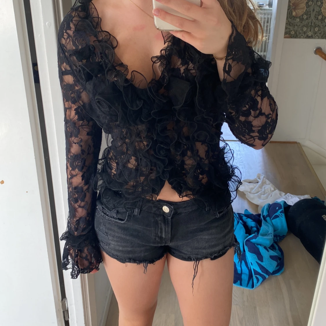 Svart spets topp - 90
