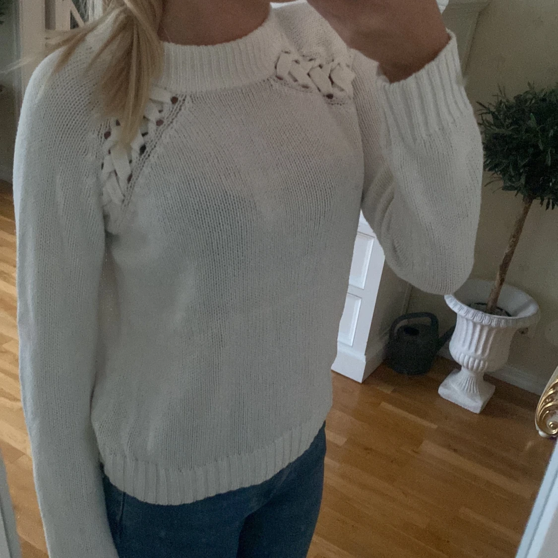 Vit stickad tröja - 90