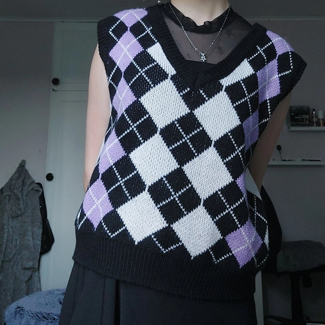 Rutig stickad väst<3 - 90