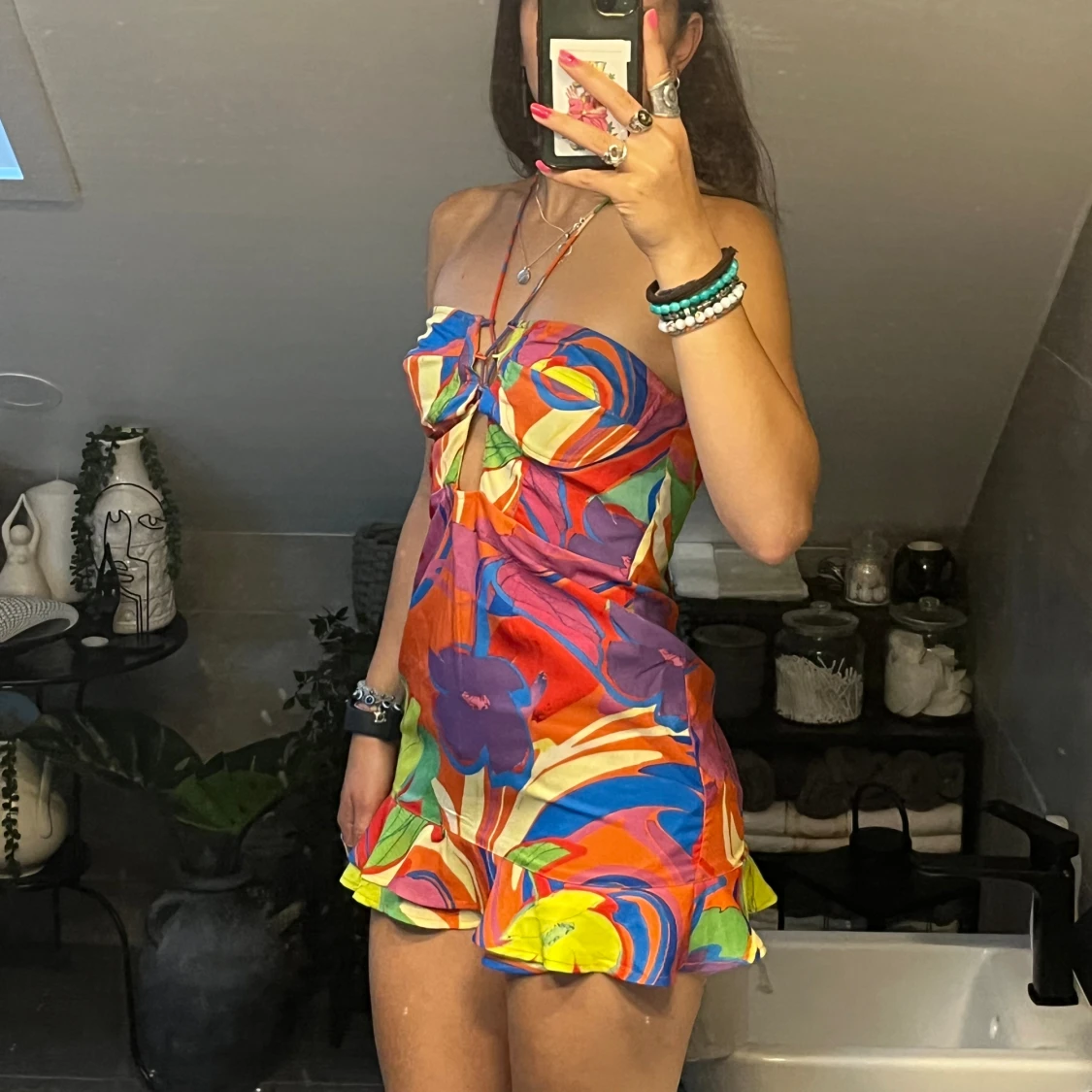 Färgglad mönstrad klänning - 91