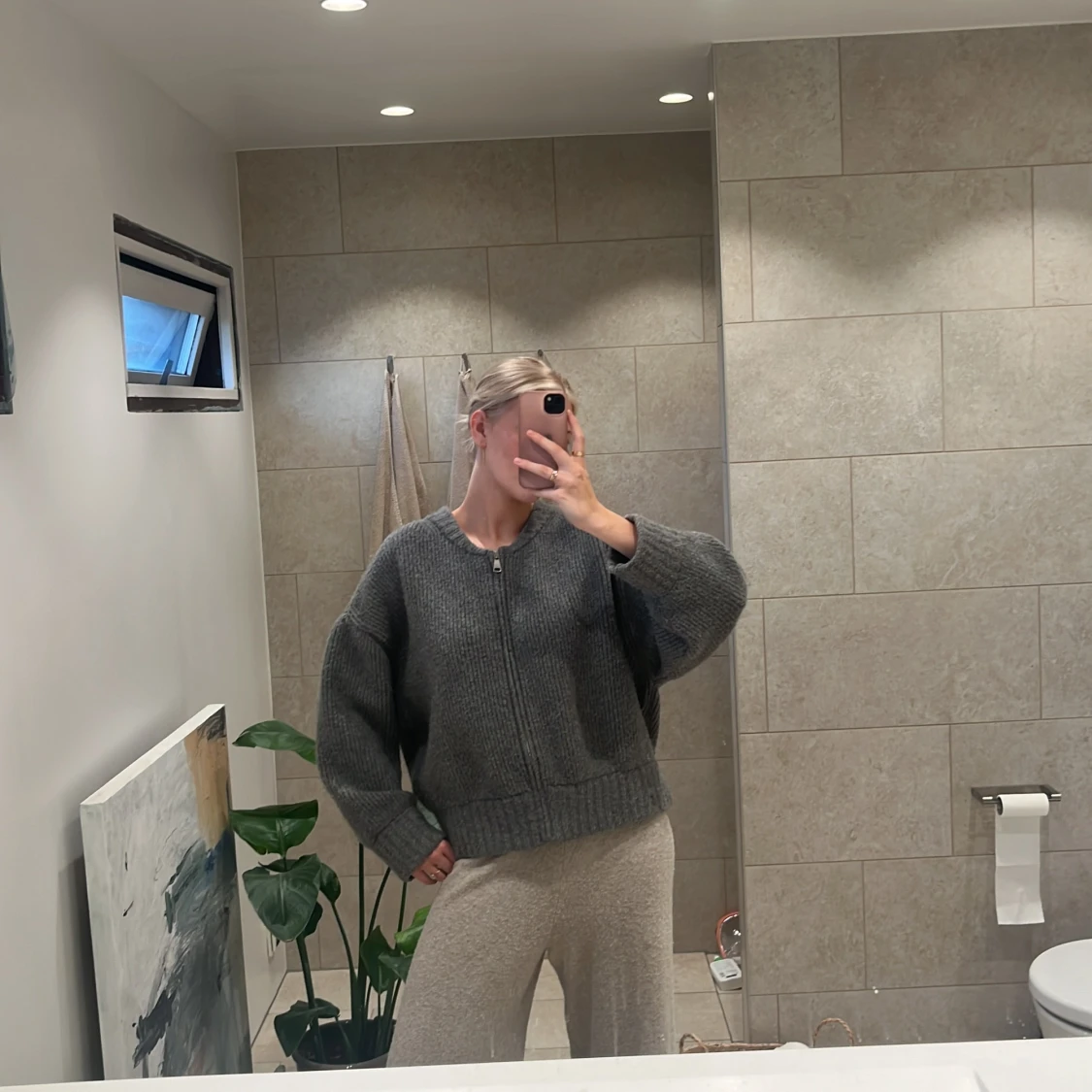 Grå stickad zara kofta - 90