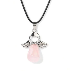 Ängel halsband, Rosenkvarts - Höjd ca 3.3cm, bredd ca 2.7cm