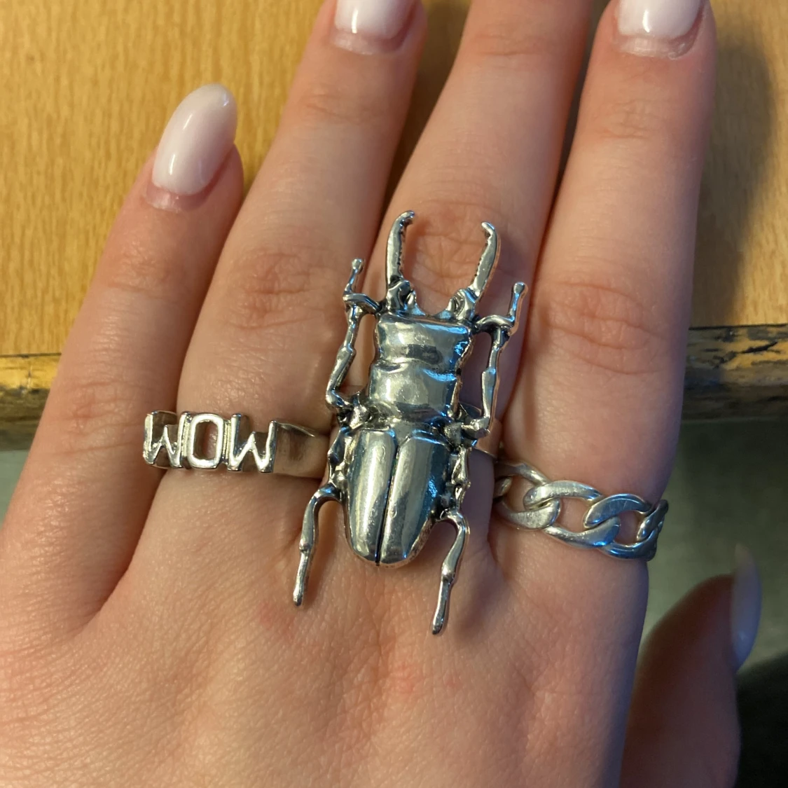 Silvrig skalbagge ring