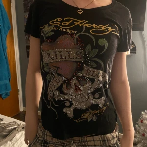 Ed hardy t-shirt - Säljer denna as snygga ed hardy tröjan som är i fint skick men texten har försvunnit på ryggen. Vet inte vilken storlek de är men gissar på XS/S
