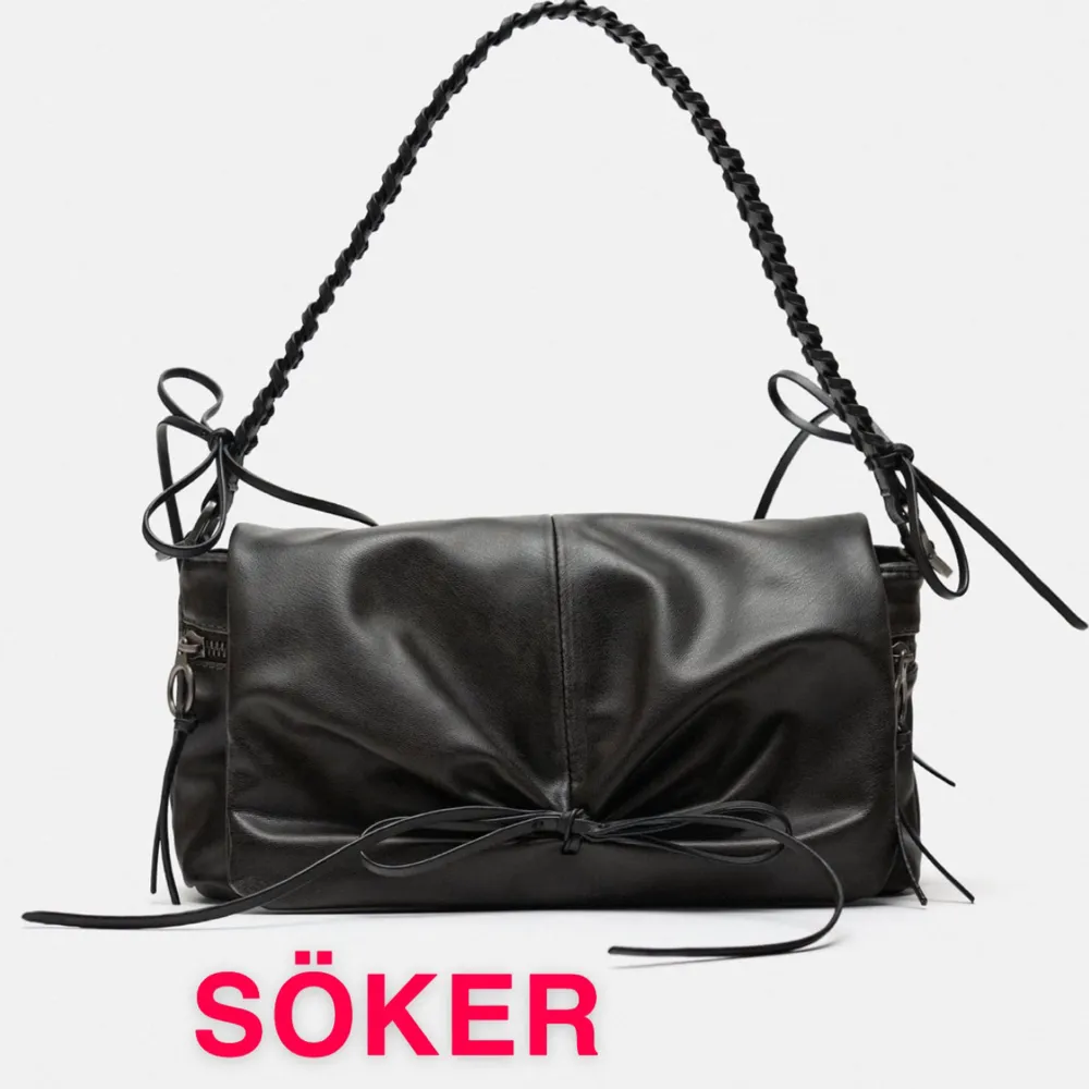 Söker denna svarta väska från Zara. Är du sugen på att sälja, hör av dig så kommer vi överens om ett bra pris😚. Väskor.