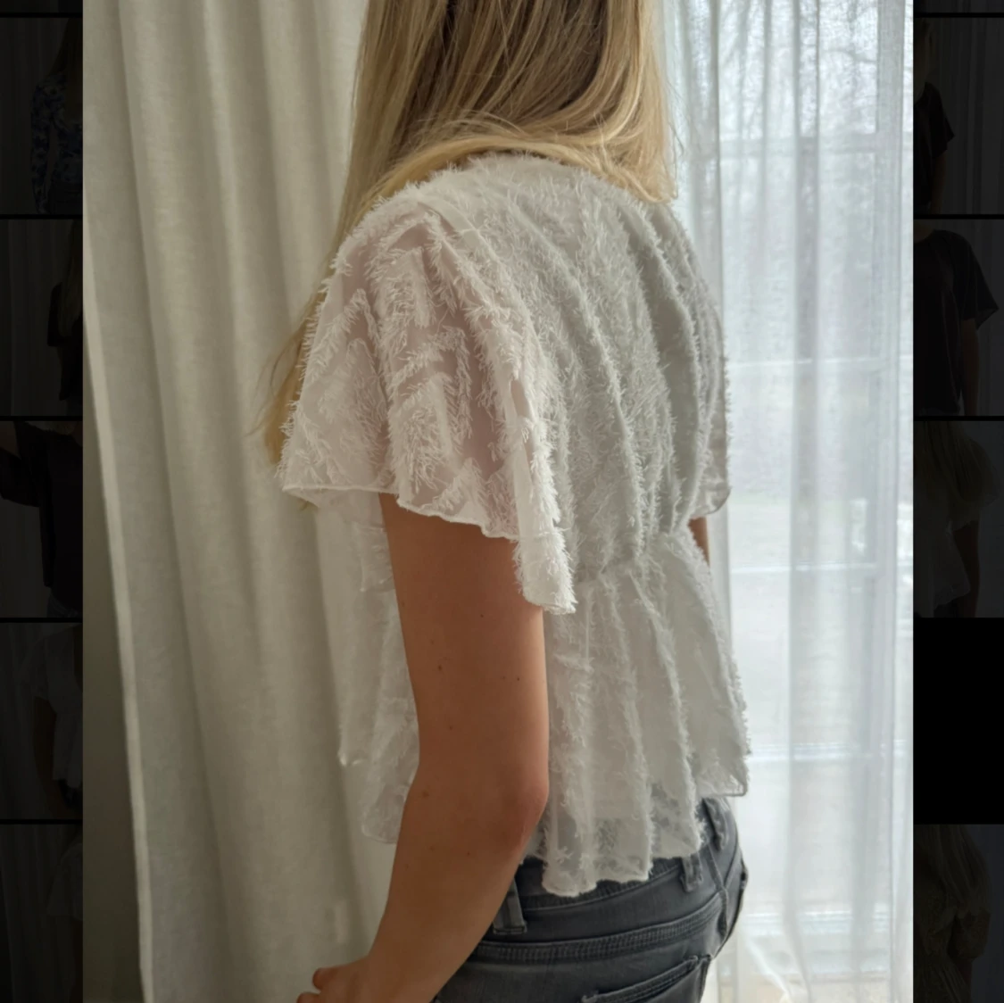 Vit blus m kort ärm - 90