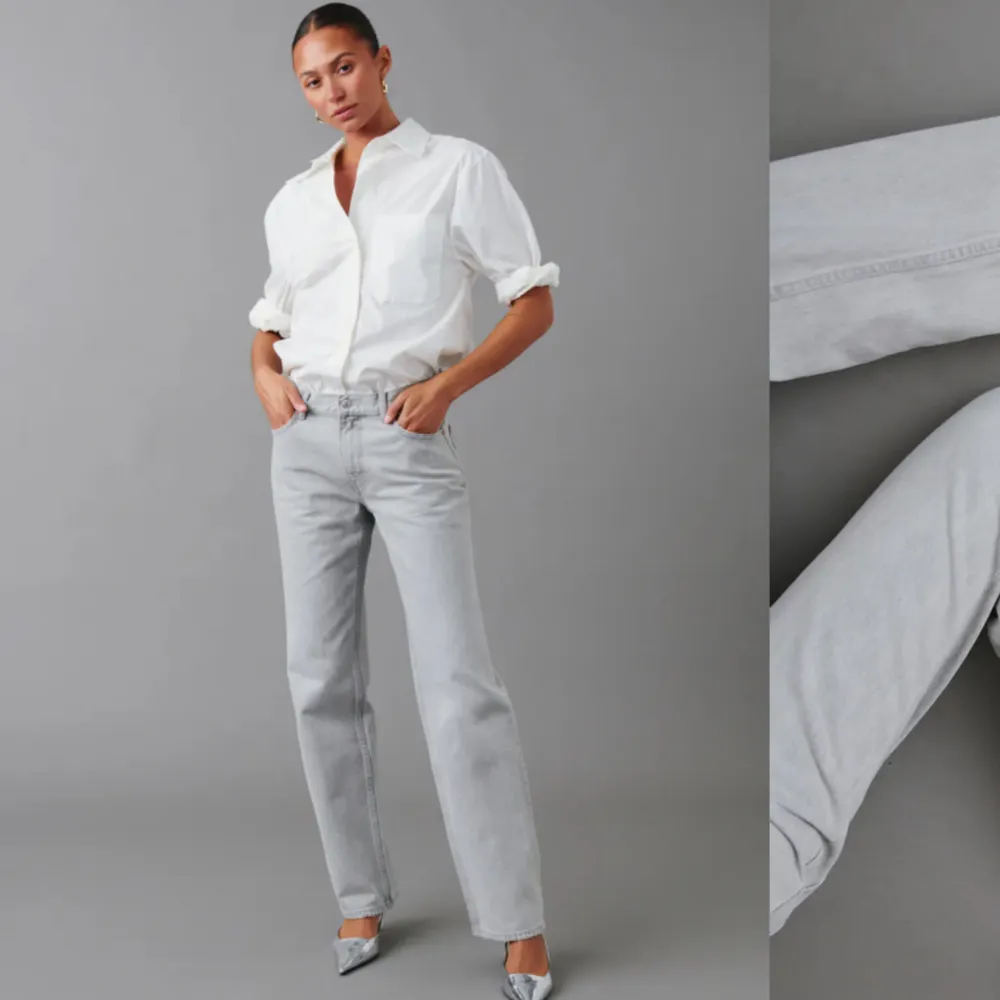 Jättefina gråa lågmidjade jeans från gina tricot ”low straight jeans”💗 Oanvända💞 Köpta i butik för 500kr🩷. Jeans & Byxor.