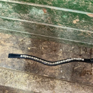 Pannband - Pannband med döskalle på till häst strl FULL, säljer då jag inte använder de, helt oanvänt, inte ens testat  Nypris 450kr  (Tror att de är från hööks)