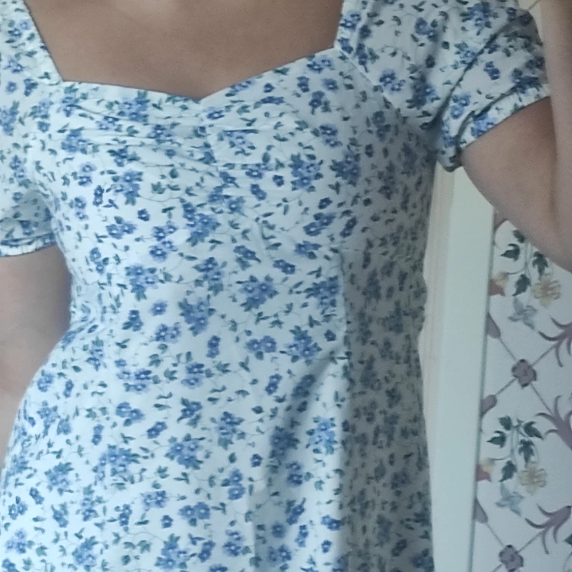 Klänning, blå vit mönstrad  - 91