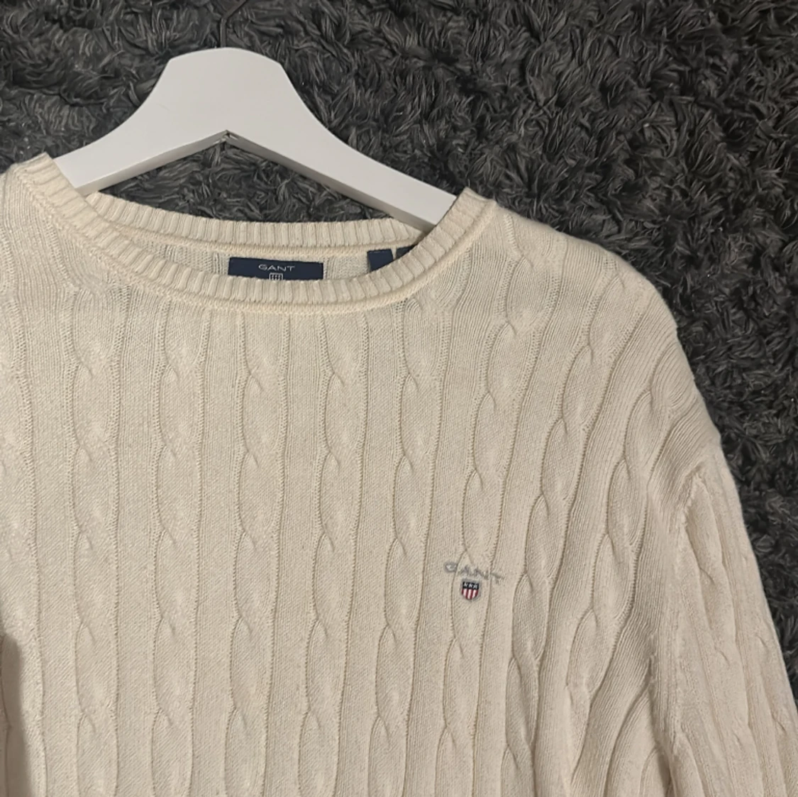 Vit Kabelstickad Gant Tröja - 90