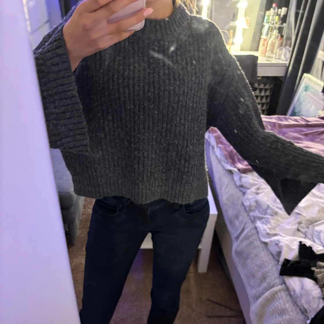 Grå stickad tröja - 90