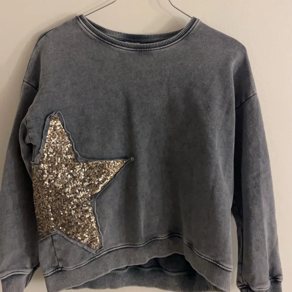 Jätte snygg sweatshirt med en stjärna som tyvärr är för liten för mig. Kommer inte ihåg vad jag köpte den för men säljer för 150!. Tröjor & Koftor.