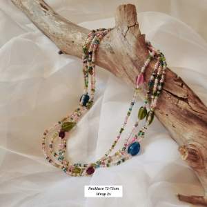72-75cm Ready To Wear Continues Beaded Necklace(no clasp). Blue Green Pink Glass Beads Usage: Necklace/Bracelet/Anklet 