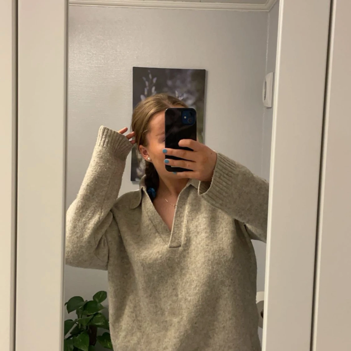 Beige stickad tröja  - 90