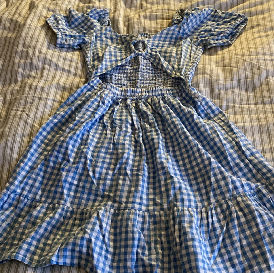 Blå/vit rutig sommar klänning - 90