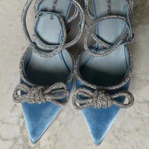 Jeffrey Campbell Point Heels - Jeffrey Campbell for REVOLVE Crystal Apresdouze Heel in Color: Baby Blue Satin Silver  Size 9, runs true to size  Gorgeous Satin upper with rubber sole shoe Has some signs of wear, reflected in price