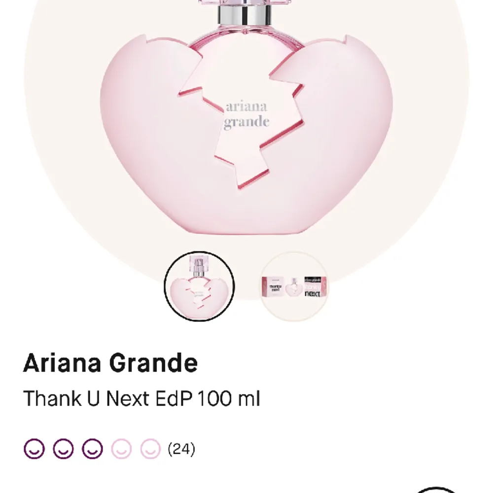 Säljer min 100 ml (största storleken) Ariana Grande thank you next parfym. Den är helt ny och endast ett par sprut har använts. Orginalpris kan gå upp emot 800kr. Övrigt.