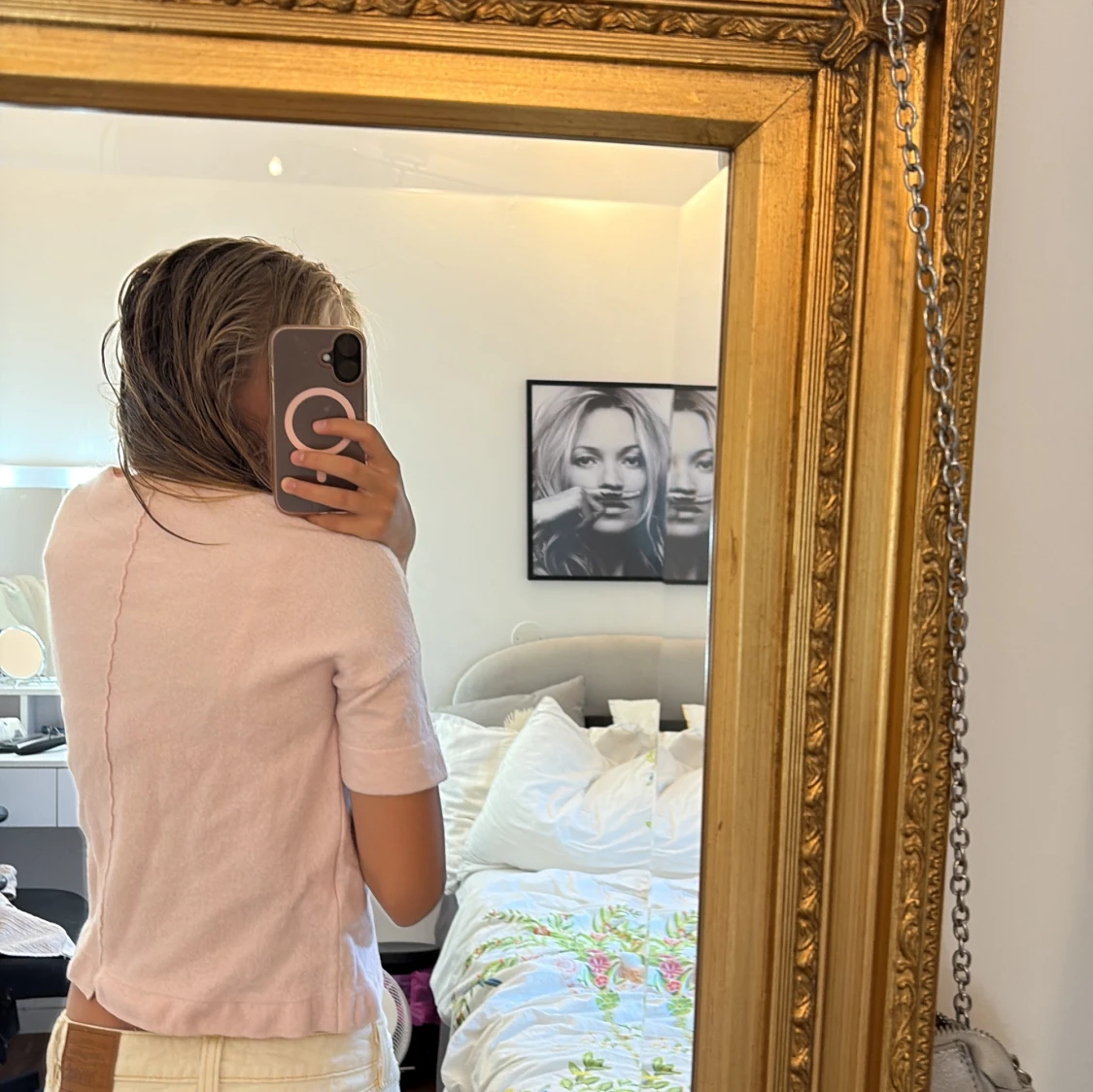 Ljusrosa kortärmad stickad tröja - 1