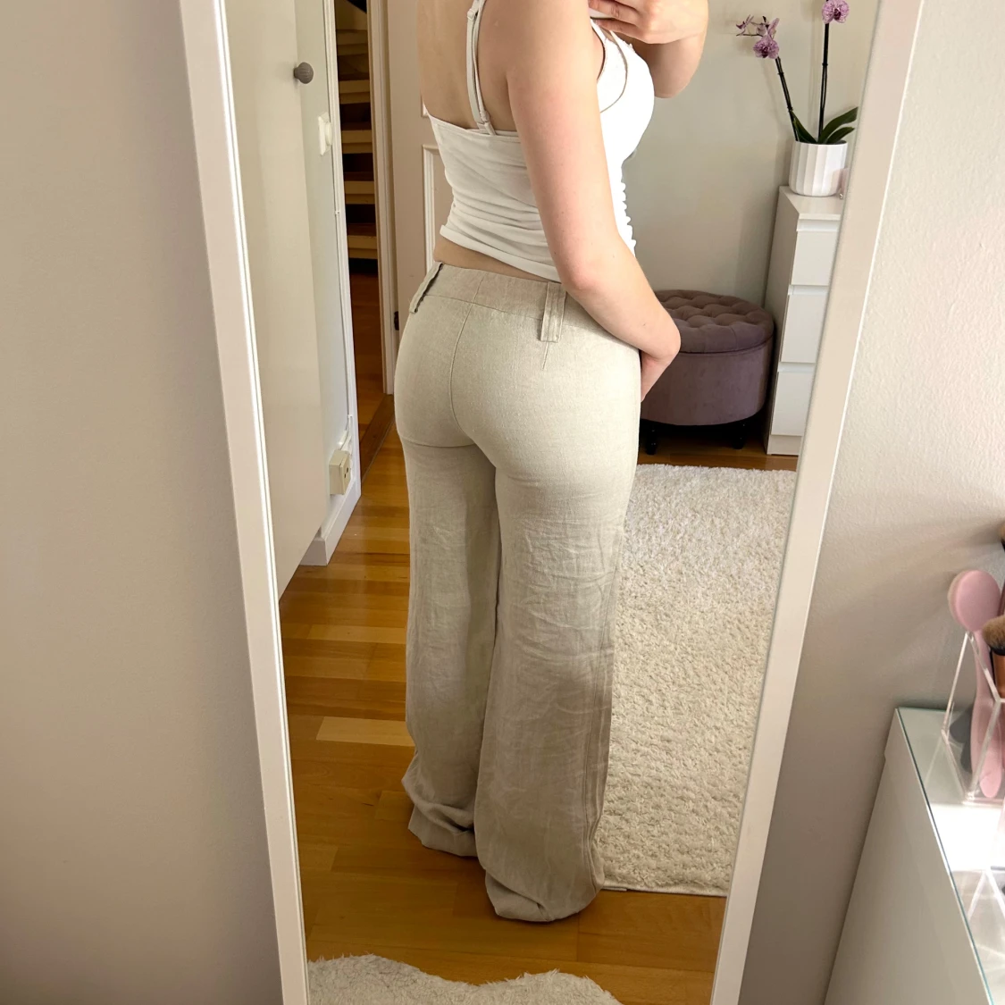 Beiga linnebyxor med låg midja - 1