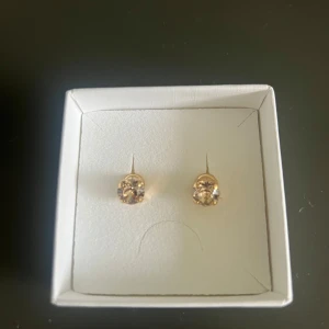 Guldiga örhängen med ljusa stenar - Snygga örhängen i guldton med runda, ljusa stenar som glittrar ifrån Carolina Svedbom💕Som aldrig är använda ☺️