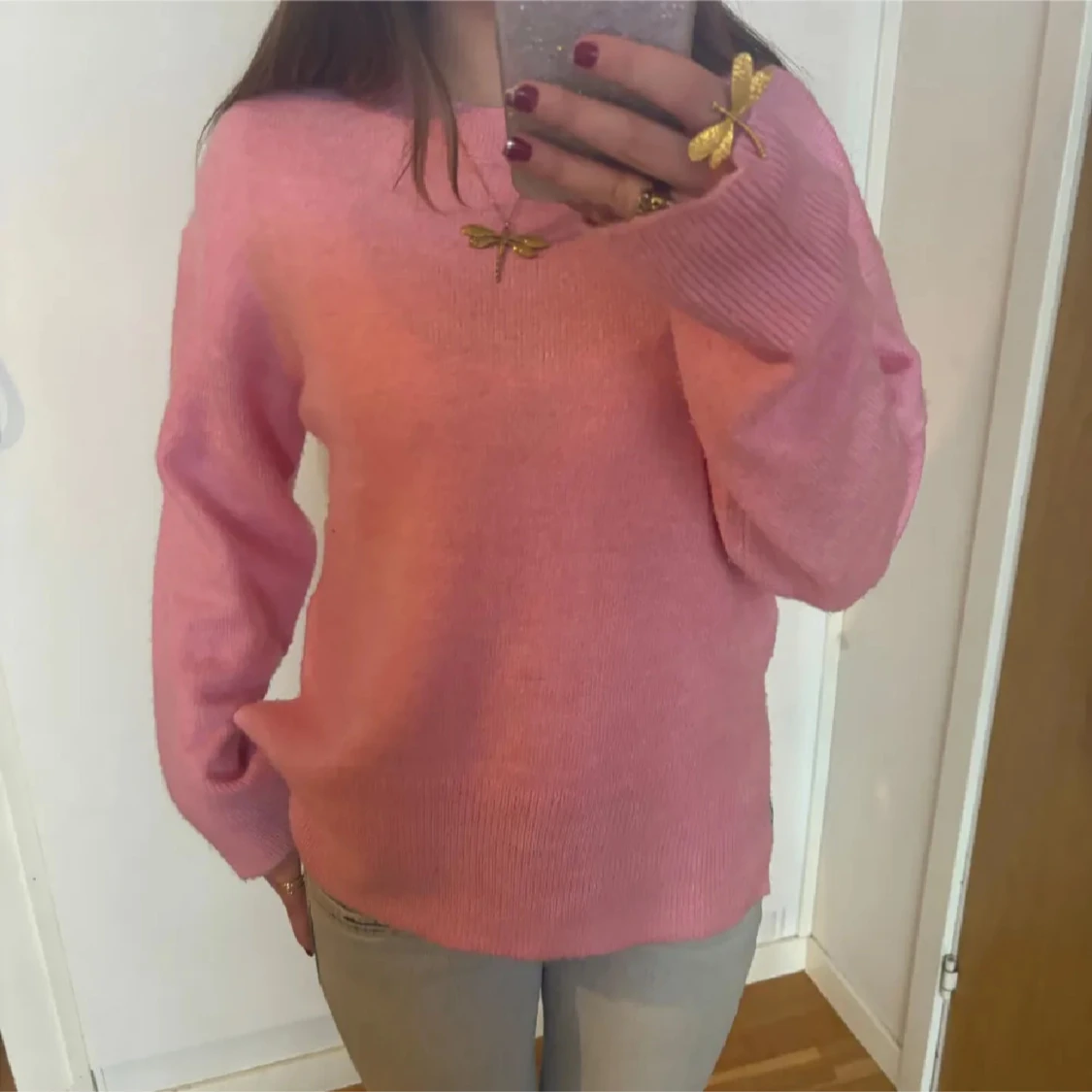 Ljusrosa stickad tröja  - 2