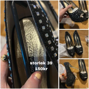 Svarta Klackskor Med Diamanter - oanvända, storlek 39.