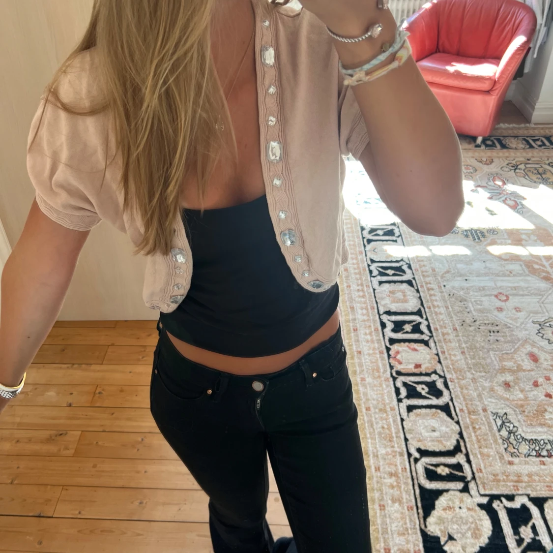 Ljusrosa kortärmad kofta - 1