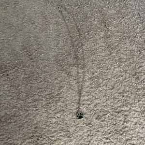 Silverhalsband med tassberlock - Snyggt halsband i silverfärgad metall med en liten berlock formad som en djurtass. Kedjan är tunn och stilren, perfekt för dig som älskar djur eller vill ha en söt detalj till din outfit. Tassberlocken har svart fyllning som gör den extra tydlig.