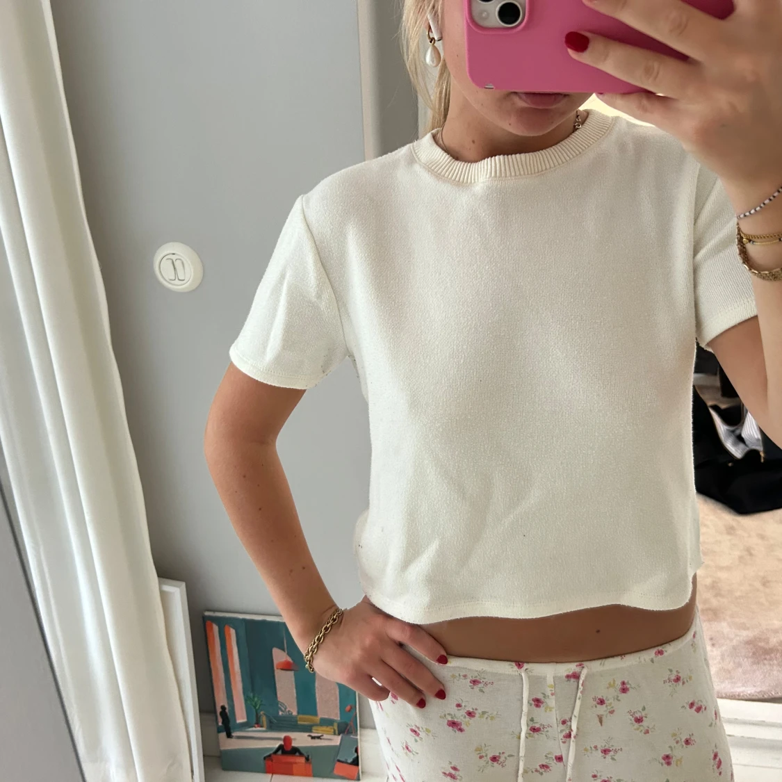 Vit croppad stickad topp