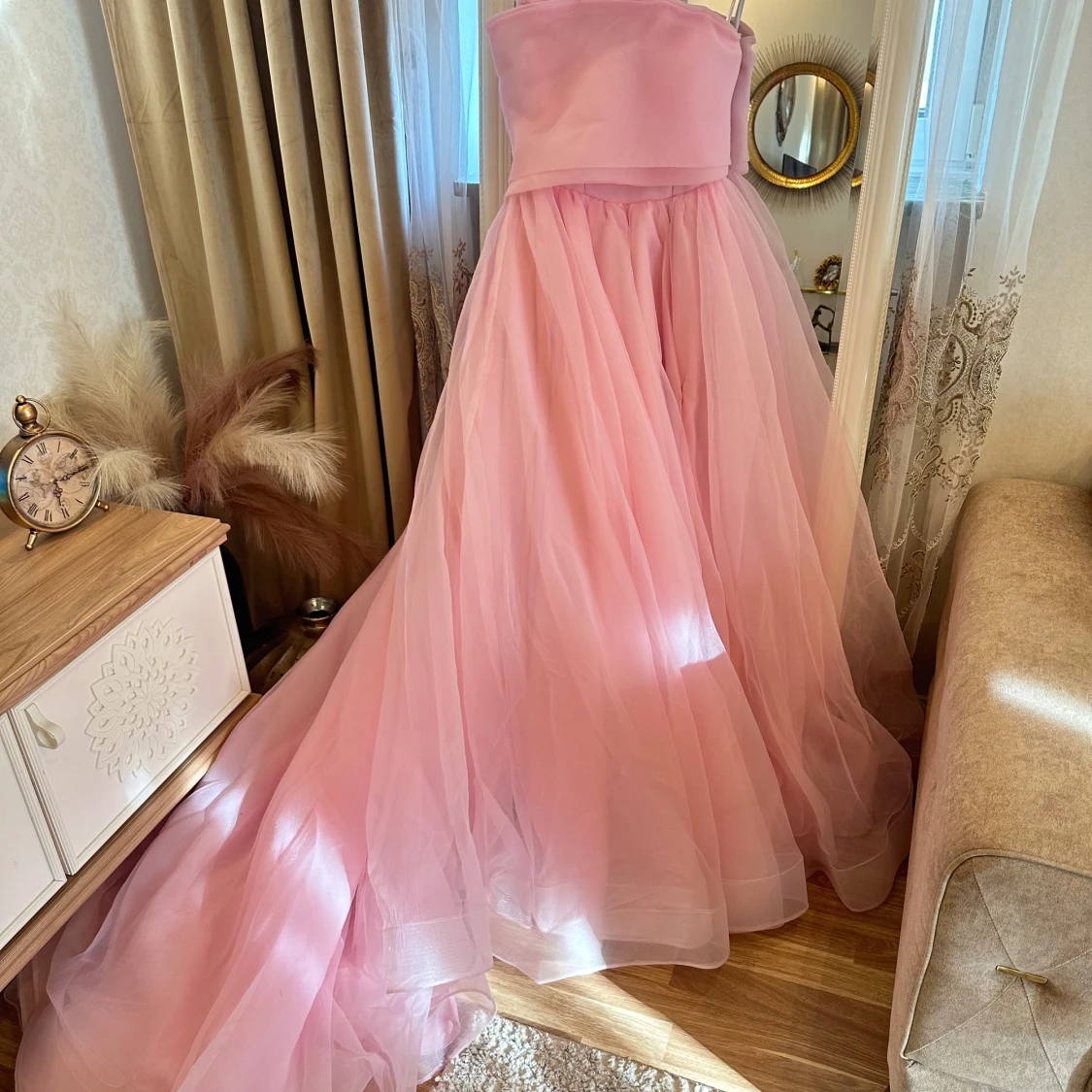 Rosa långklänning med slits - 1