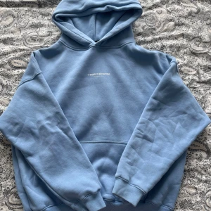 Blå hoodie från WRSTBHVR Studio XS - Säljer en ljusblå hoodie från WRSTBHVR Studio i storlek XS. Tröjan har huva, stor logga på ryggen och mindre tryck framtill. Oversized fit med mjukt material och klassisk känguruficka. Perfekt för chill dagar och streetstyle.😎