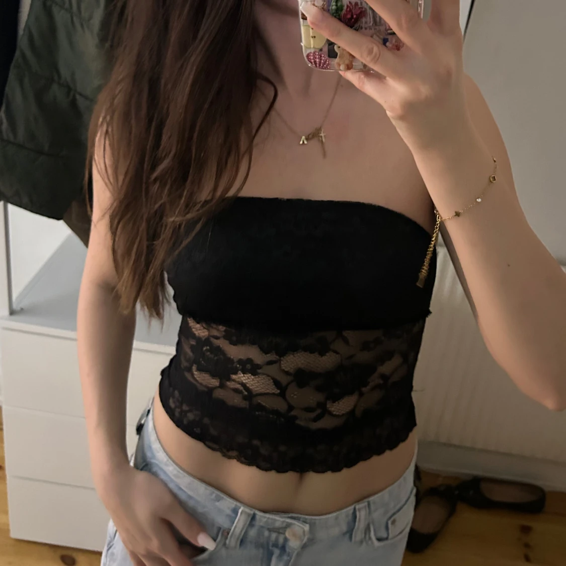 Svart bandeau tubtopp i spets - 1