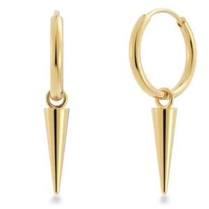 Edblad peak hoops gold - Säljer ett par trendiga guldiga örhängen i hoop-modell med hängande spetsiga koner. De är minimalistiska men ändå edgy och passar perfekt om du vill sticka ut lite extra. Snyggt blanka och i klassisk rund form med cool twist.