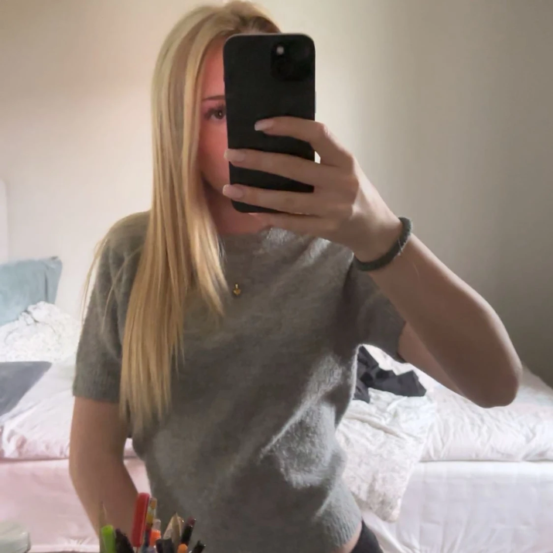 Grå stickad kortärmad tröja från Zara - 1