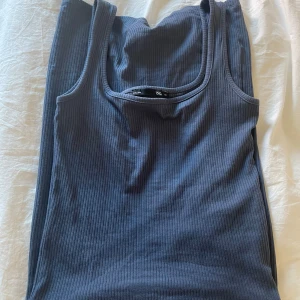 Mörkblå ribbad klänning - Snygg mörkblå ribbad klänning med breda axelband. Är stretchiga material och den är väldigt mjuk och skön