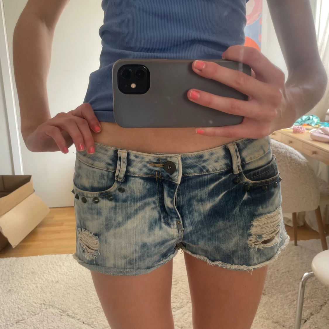 Lågmidjad tie dye shorts - 1