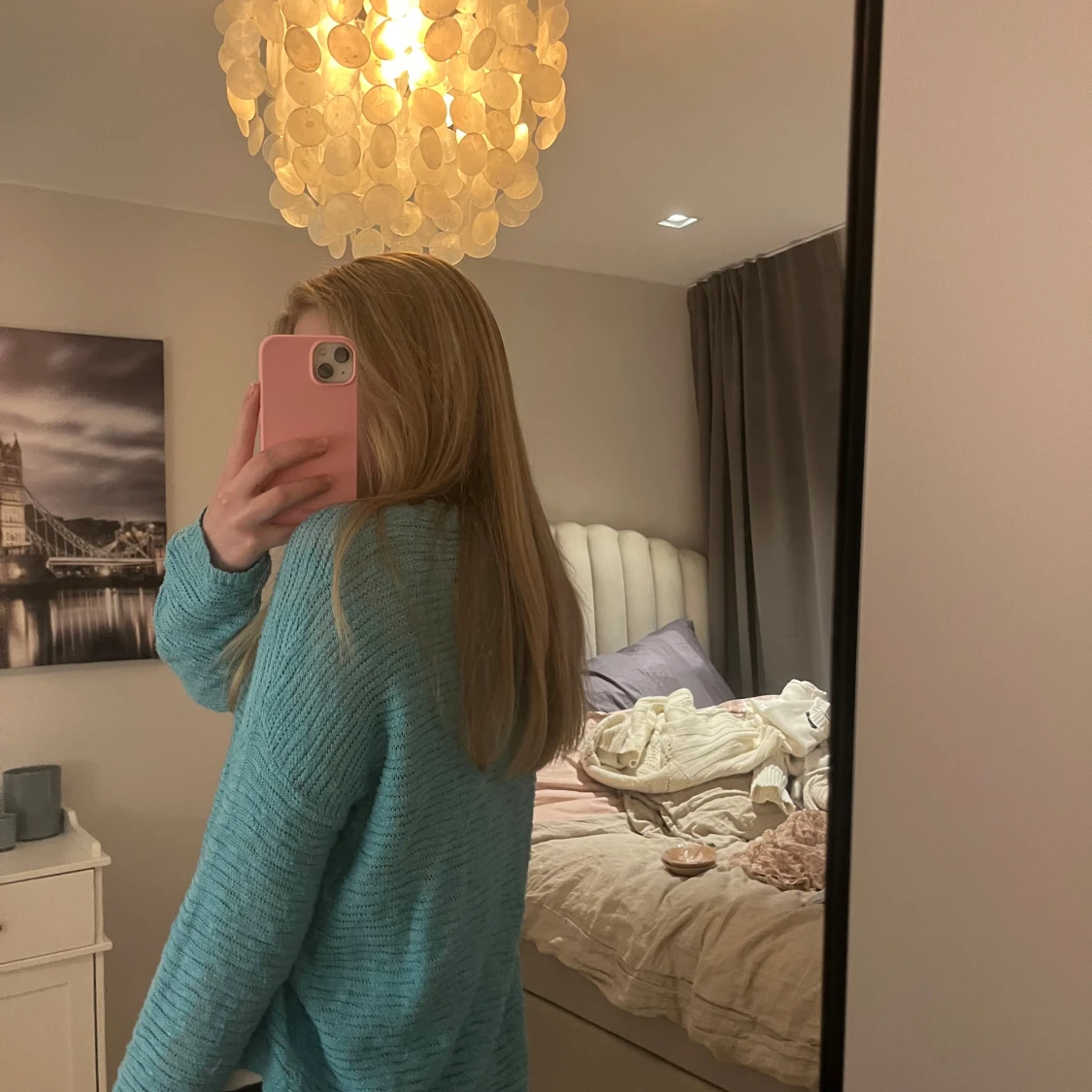 Turkos stickad tröja  - 1