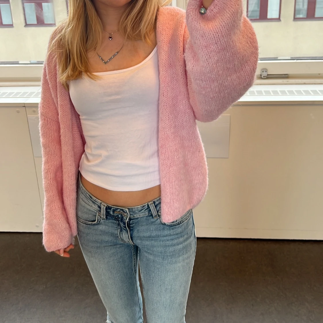 Rosa stickad kofta - 2